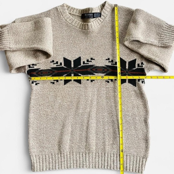 Vintage Men’s Scandia Cotton Blend Knit Cream Tan Nordic Snowflake Sweater - Picture 4 of 7